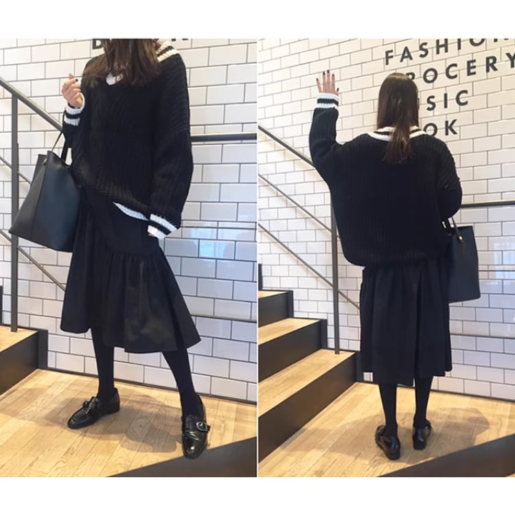 アシンメトリーフリルヘムルーズフィットワンピース