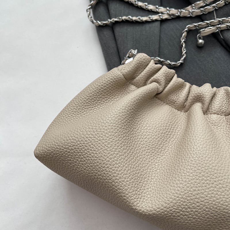 【25%OFF Weekly SALE】レザー&チェーンショルダーストラップドローストリングバッグ