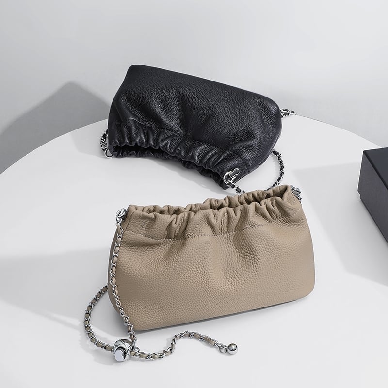 【25%OFF Weekly SALE】レザー&チェーンショルダーストラップドローストリングバッグ
