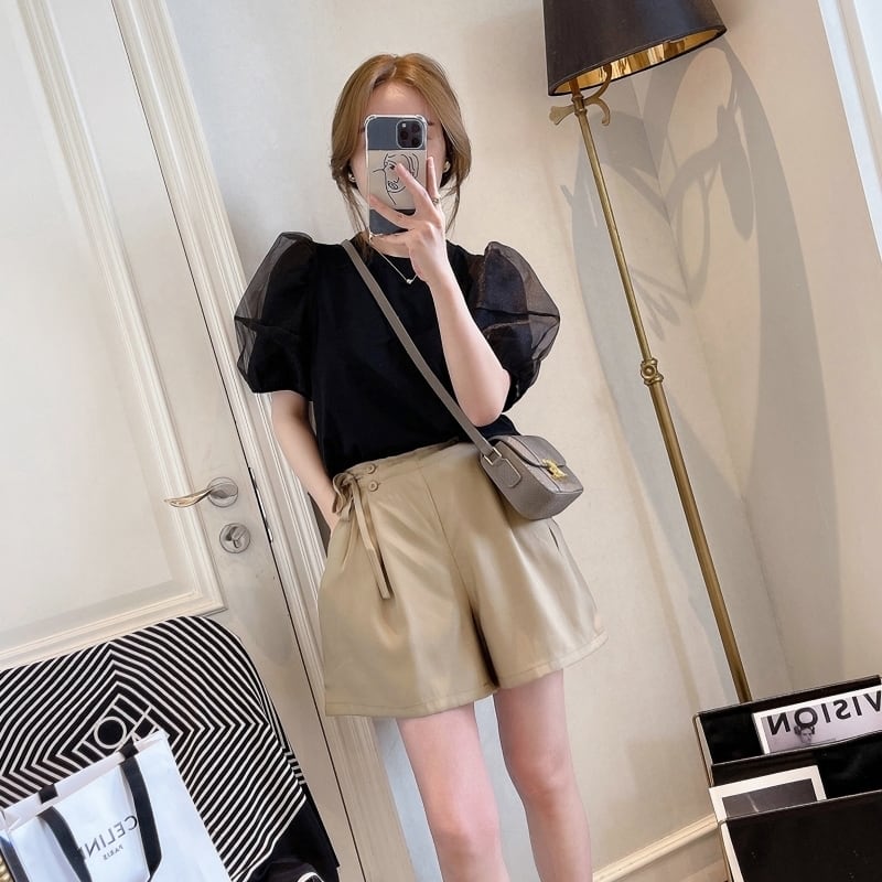 【すぐお届け】オーガンジーレイヤードパフスリーブTシャツ