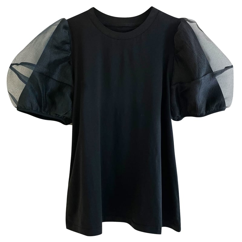 【すぐお届け】オーガンジーレイヤードパフスリーブTシャツ