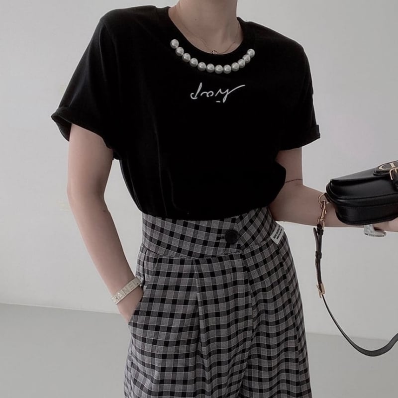 【すぐお届け】パールペンダントライクネック&シグネチャーTシャツ