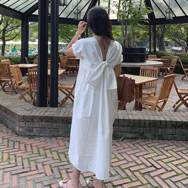 バックスリット&リボンデザインワンピース