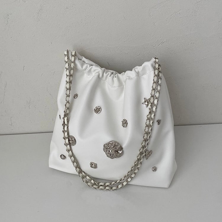 【すぐお届け】チェーンストラップ&メタルディティールドローストリングバッグ