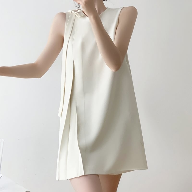 ロングショルダーリボンノースリーブワンピース