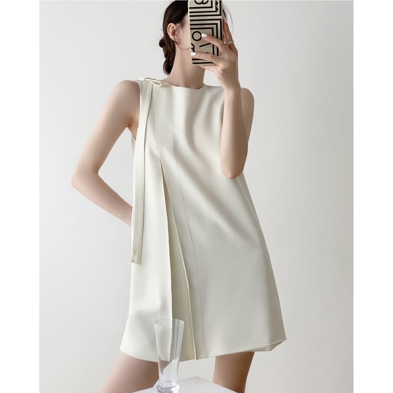 ロングショルダーリボンノースリーブワンピース