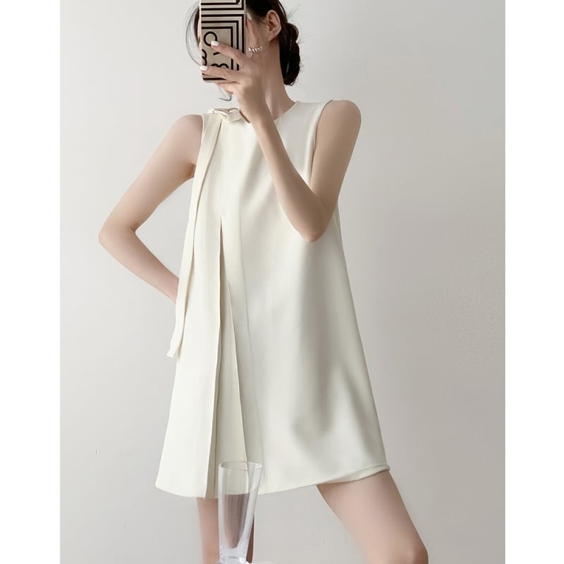 ロングショルダーリボンノースリーブワンピース