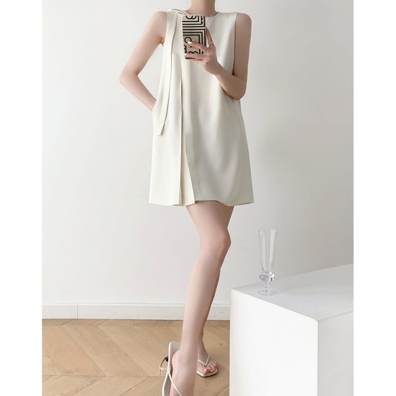 ロングショルダーリボンノースリーブワンピース