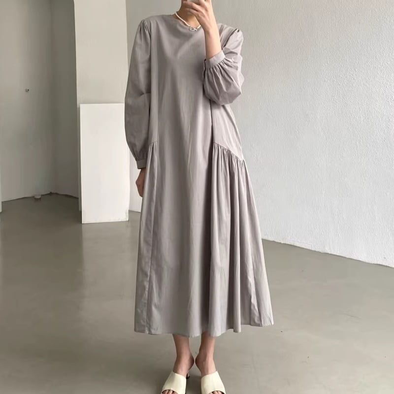 ギャザーデザインパフロングスリーブルーズワンピース