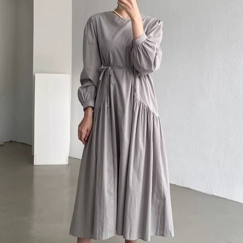 ギャザーデザインパフロングスリーブルーズワンピース