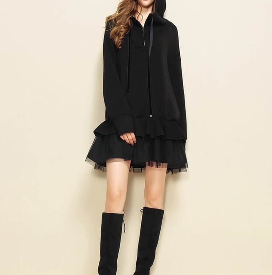 【25%OFF Weekly SALE】【すぐお届け】フリルフーディードレス