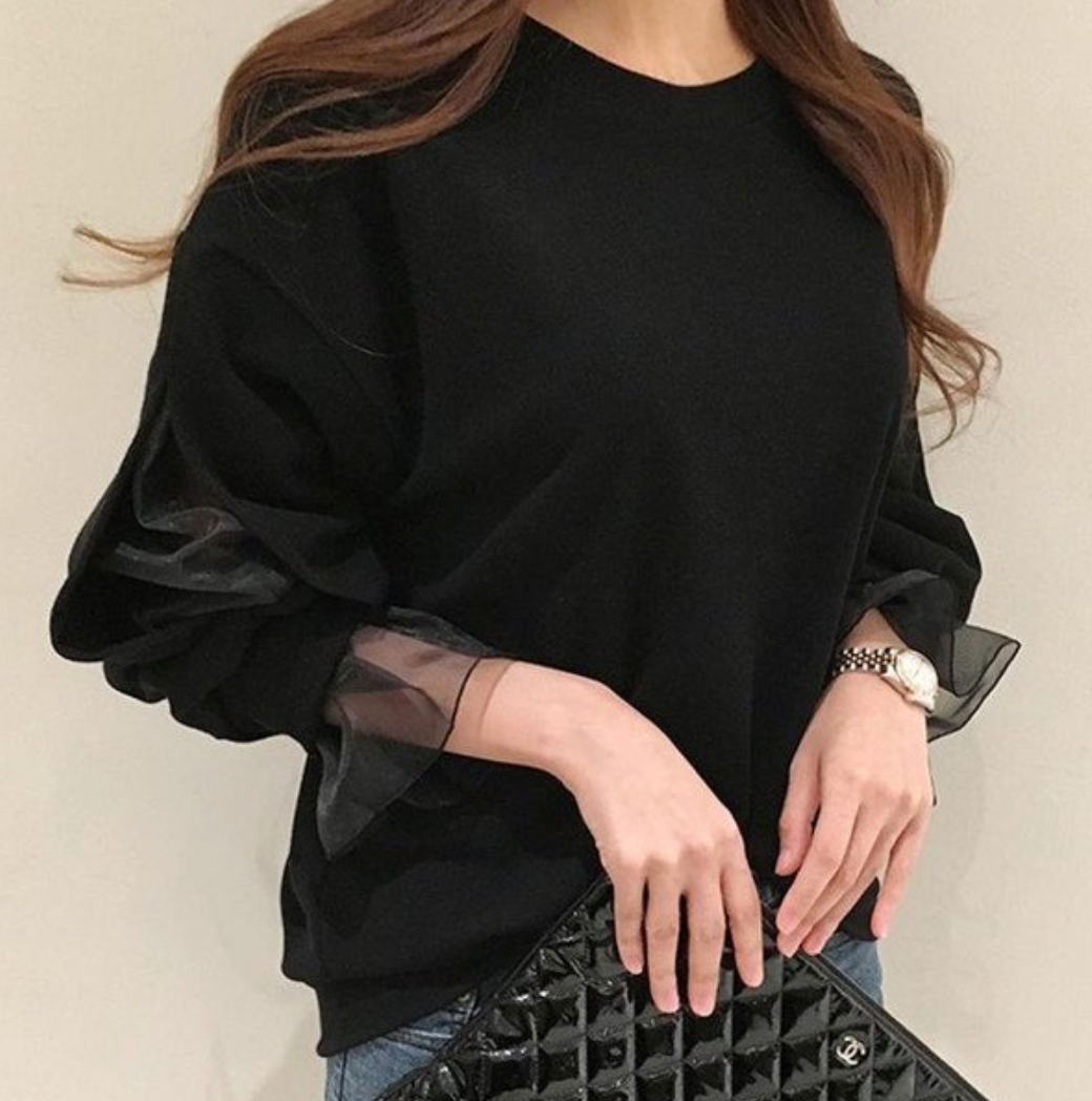 シースルーメッシュカフプレーンプルオーバー