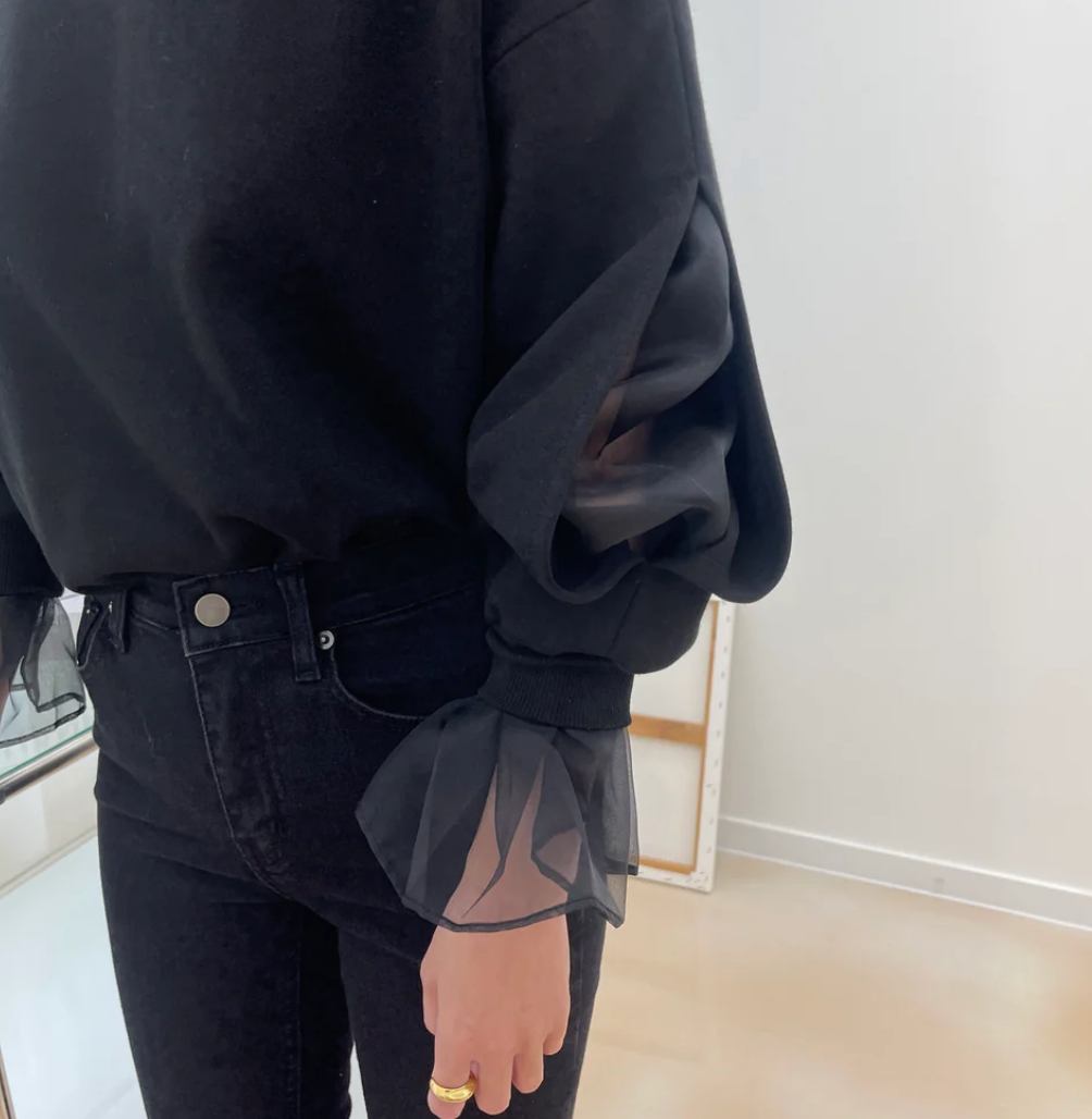 シースルーメッシュカフプレーンプルオーバー