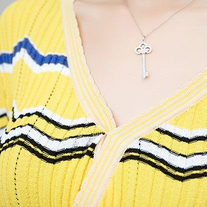 ボーダー半袖ニットトップス&ロングスカートセットアップ