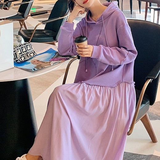 フェイクツーピーススタイルロングフードワンピース
