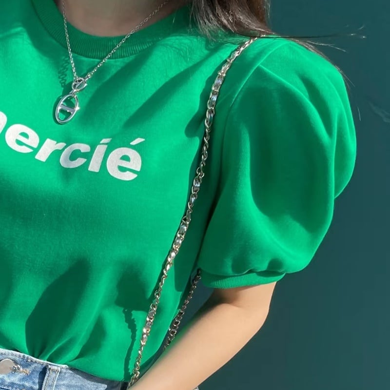 merciéプリント&パフショートスリーブTシャツ