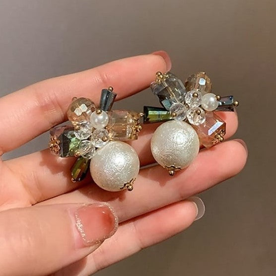 【すぐお届け】925シルバークリスタル フラワーパールスタッドピアス