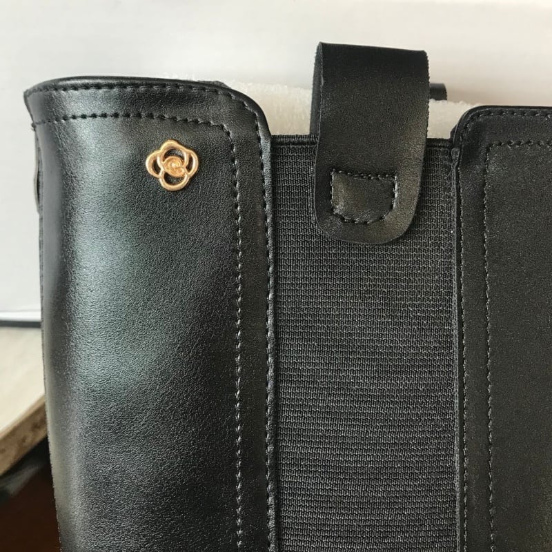 裏起毛ジッパータイプレザーニーハイブーツ