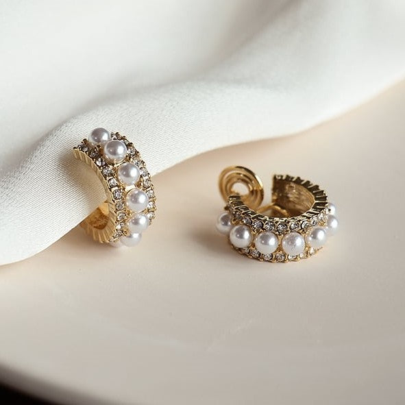 パール&ストーンフープイヤリング・ピアス