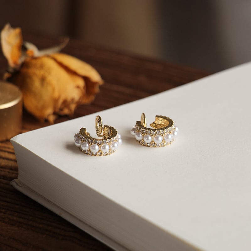 パール&ストーンフープイヤリング・ピアス