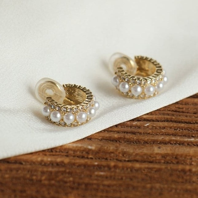 パール&ストーンフープイヤリング・ピアス