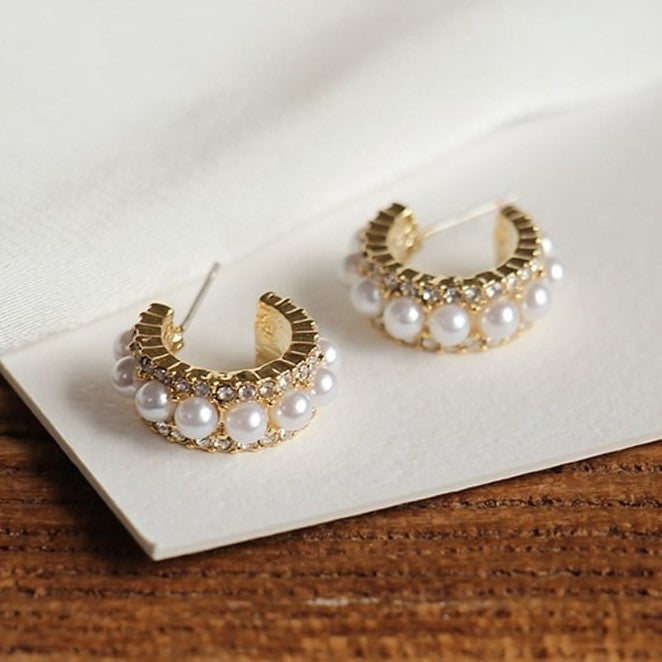 パール&ストーンフープイヤリング・ピアス