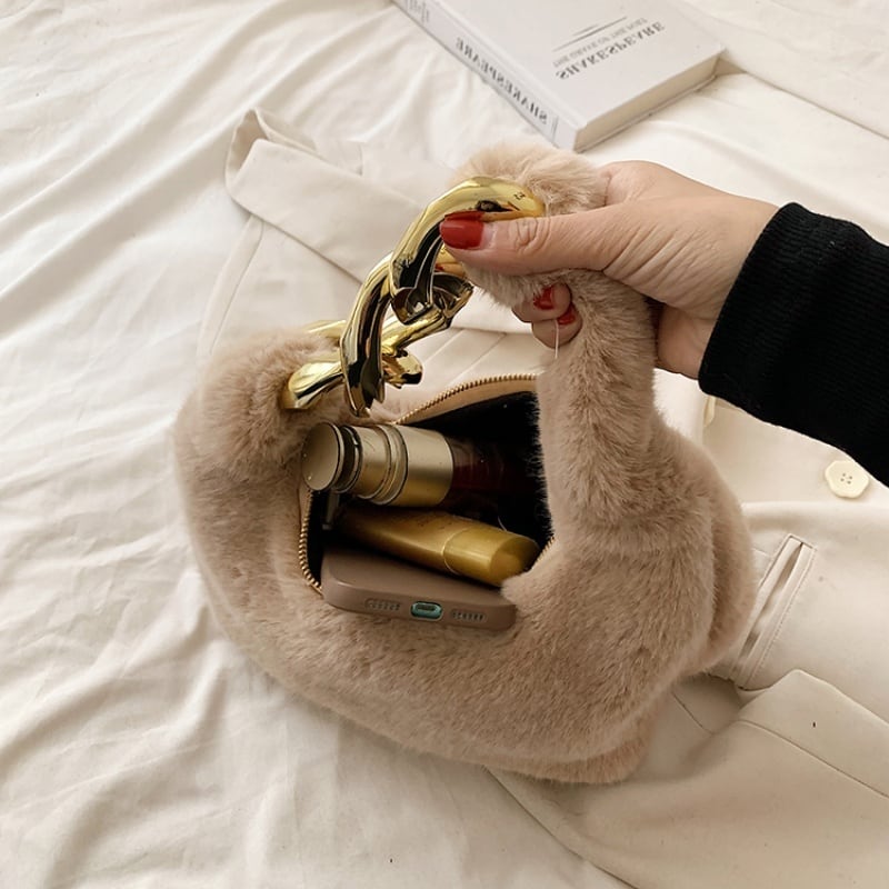 チェーンハンドルファーハンドバッグ