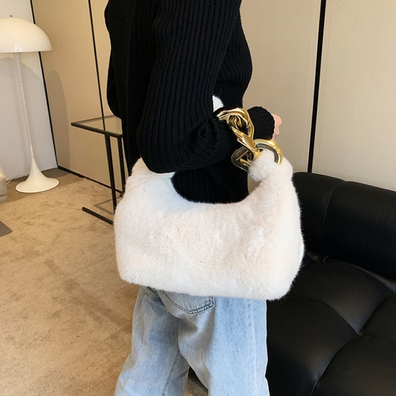 チェーンハンドルファーハンドバッグ