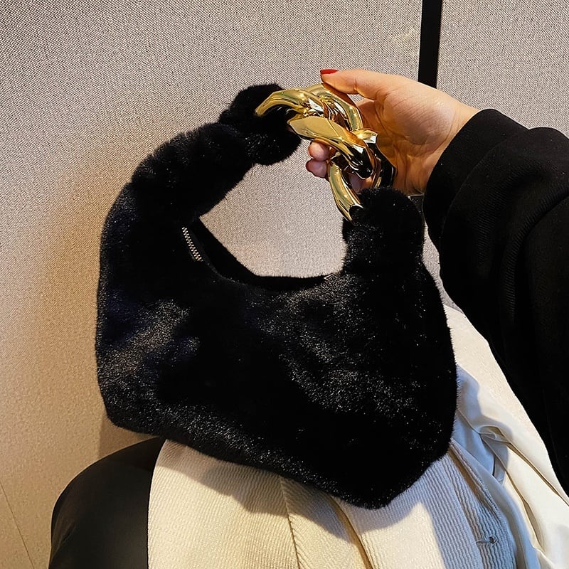 チェーンハンドルファーハンドバッグ