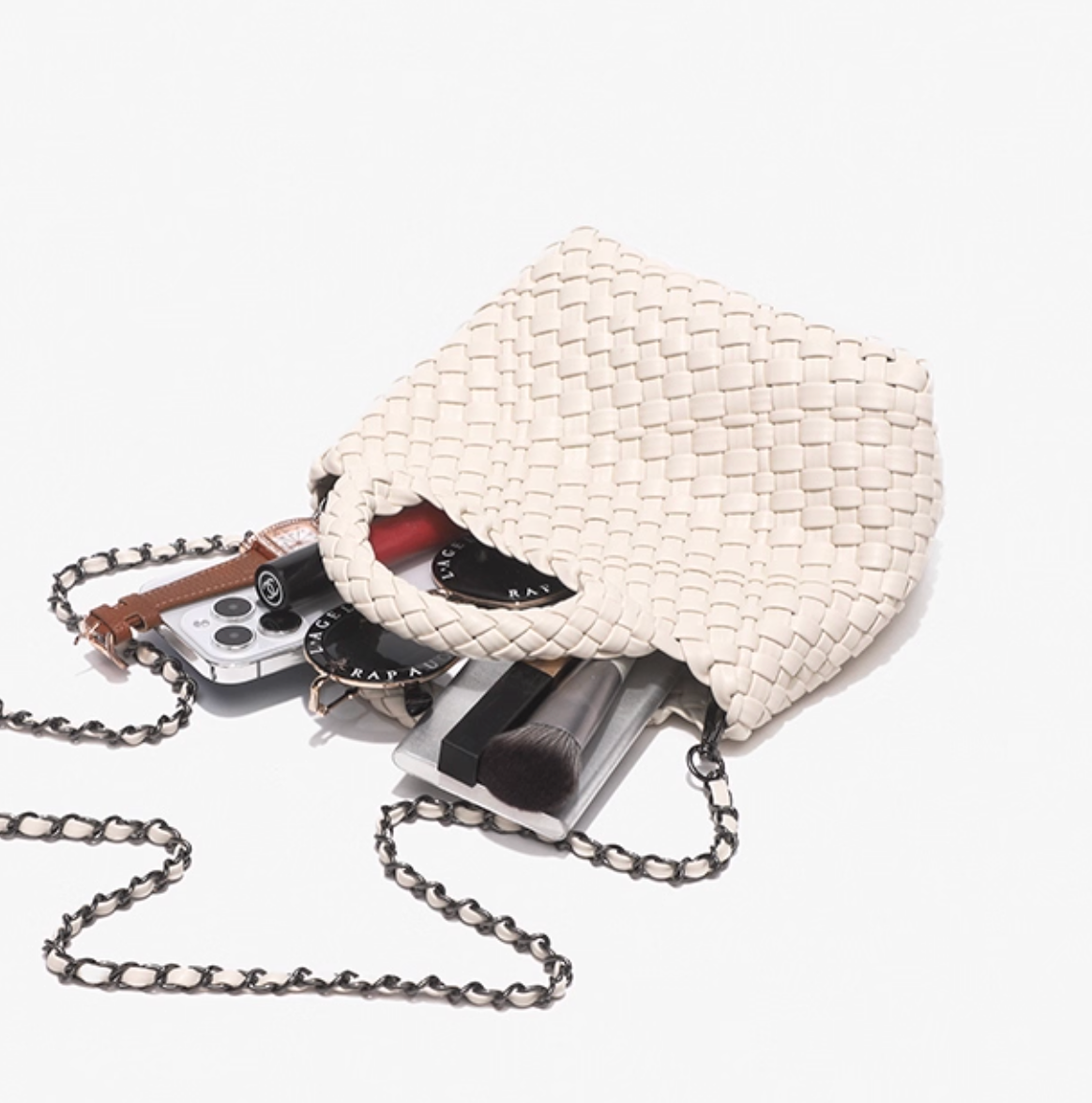 チェーンショルダーメッシュレザースモールバッグ