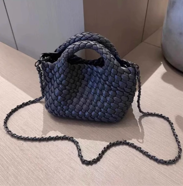 チェーンショルダーメッシュレザースモールバッグ