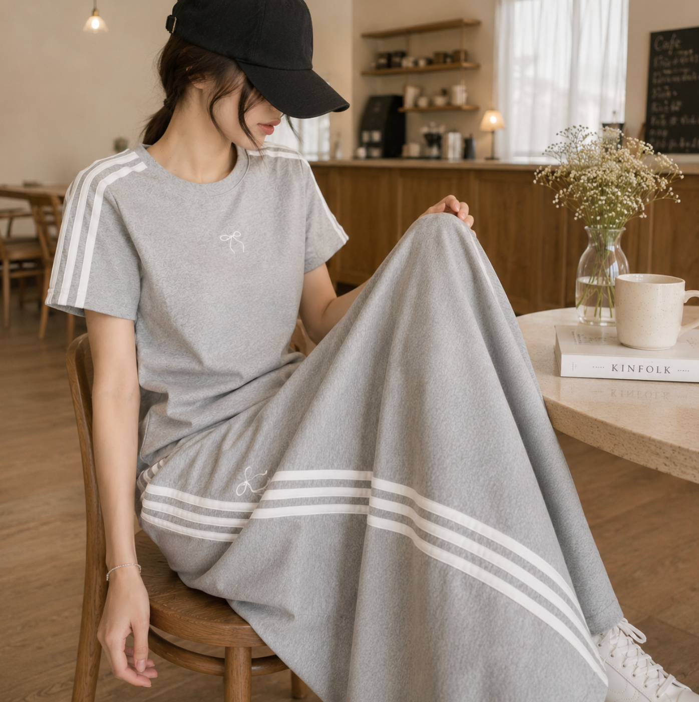 スポーティー半袖トップス＆ロングスカートセットアップ