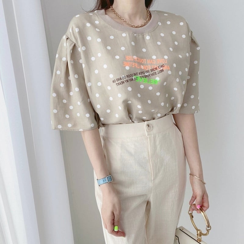 イングリッシュレタリング＆ドットパターンTシャツ