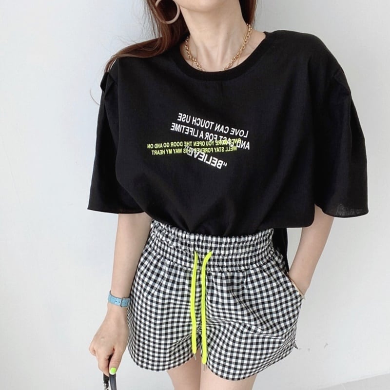 イングリッシュレタリング＆ドットパターンTシャツ