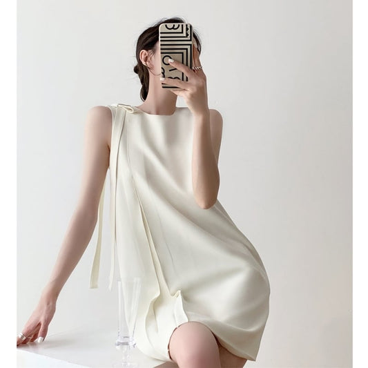 ロングショルダーリボンノースリーブワンピース