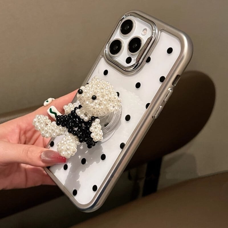 ビーズベアーデザインドットパターンクリアiPhoneスマホケース