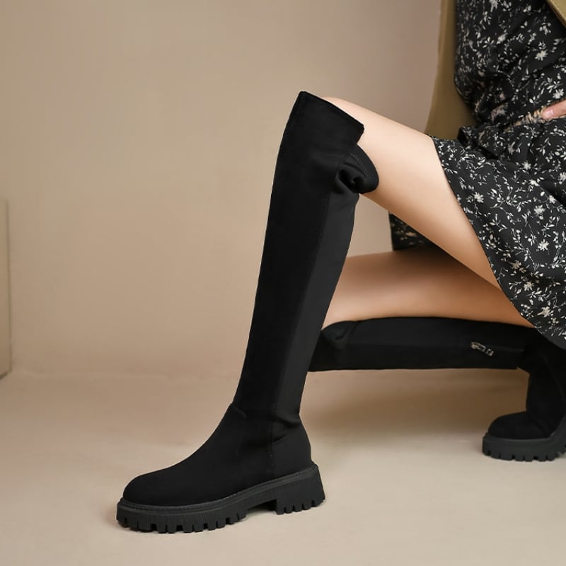 ローヒールストレッチニーハイブーツ