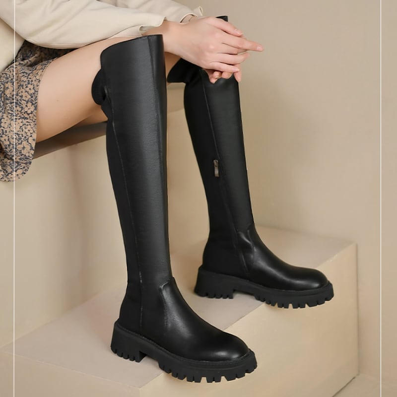 ローヒールストレッチニーハイブーツ