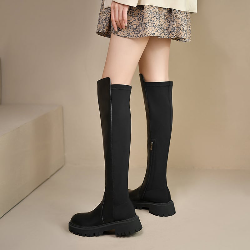 ローヒールストレッチニーハイブーツ