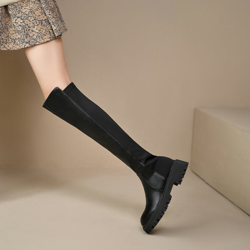 ローヒールストレッチニーハイブーツ