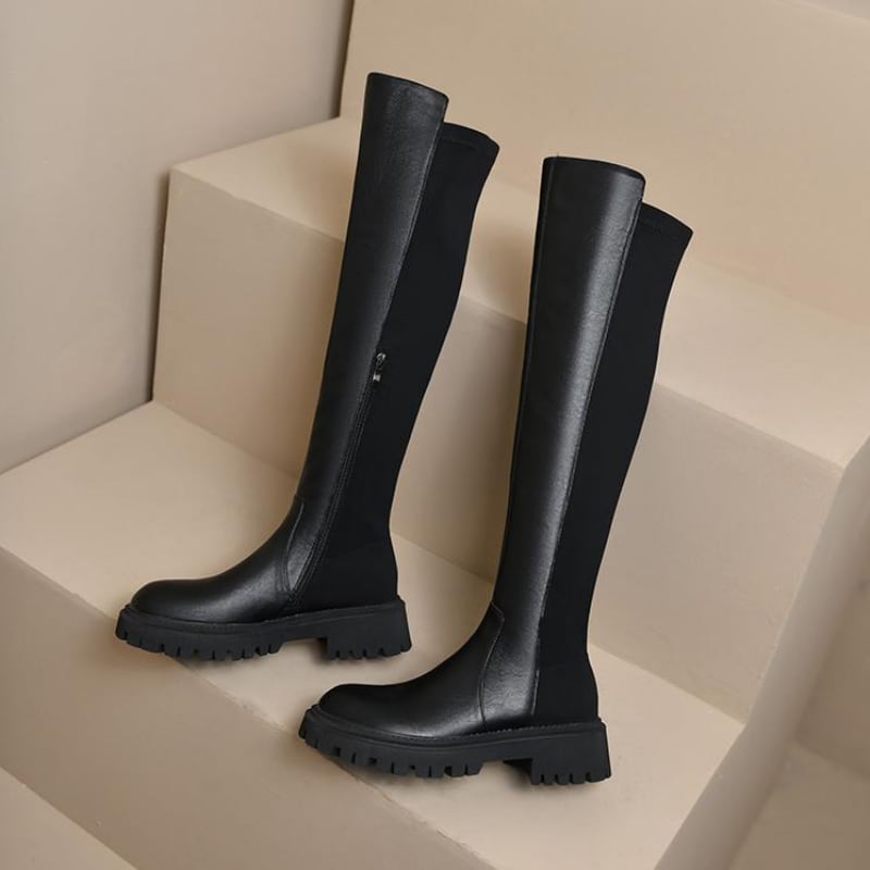 ローヒールストレッチニーハイブーツ