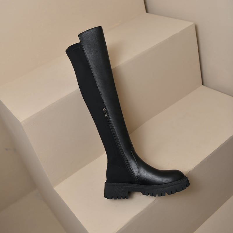 ローヒールストレッチニーハイブーツ