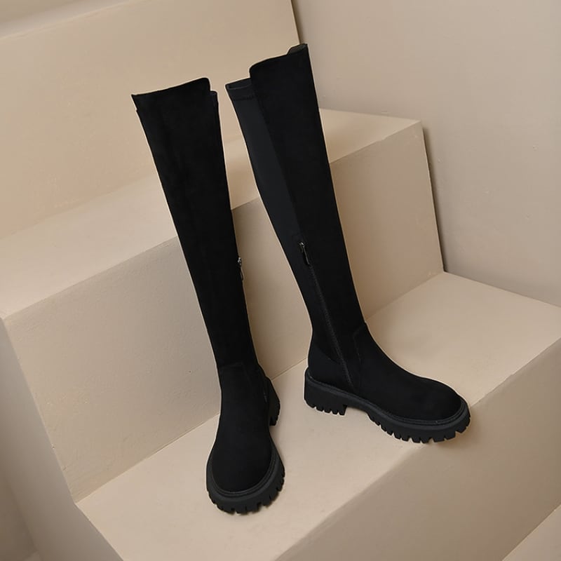 ローヒールストレッチニーハイブーツ