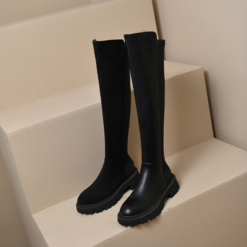 ローヒールストレッチニーハイブーツ