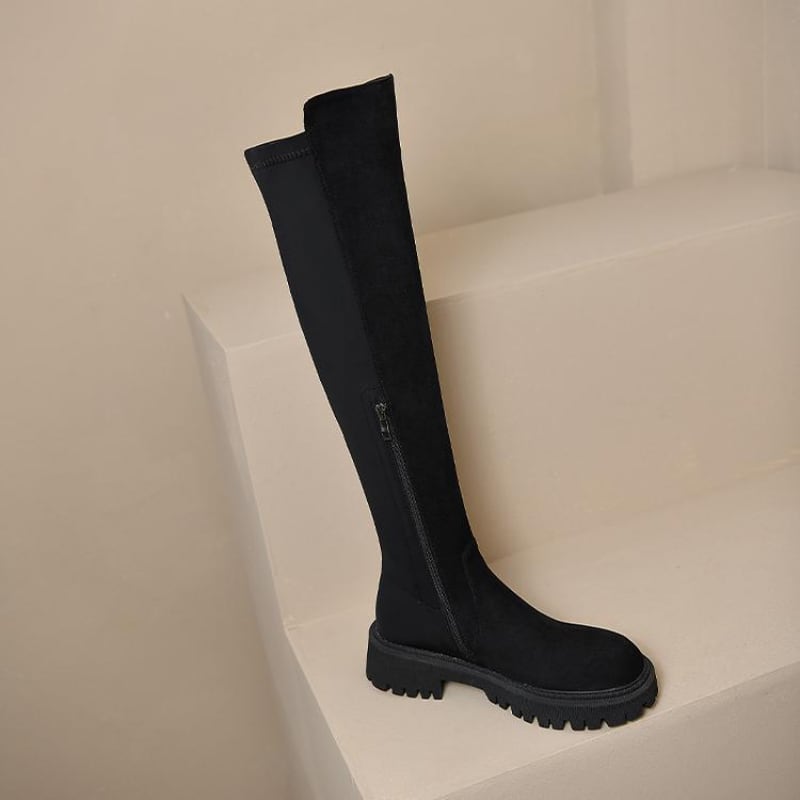 ローヒールストレッチニーハイブーツ