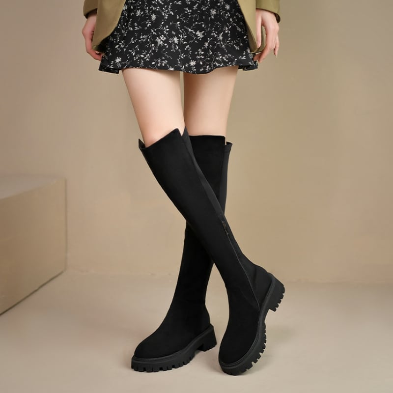 ローヒールストレッチニーハイブーツ