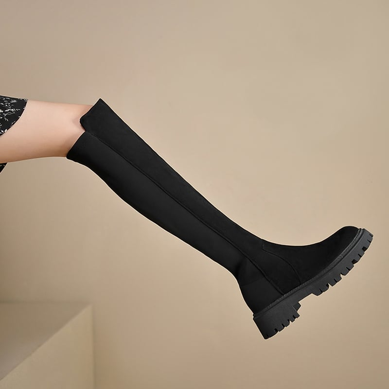 ローヒールストレッチニーハイブーツ