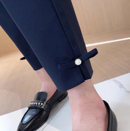 【すぐお届け】パール＆リボンテーパードロングパンツ