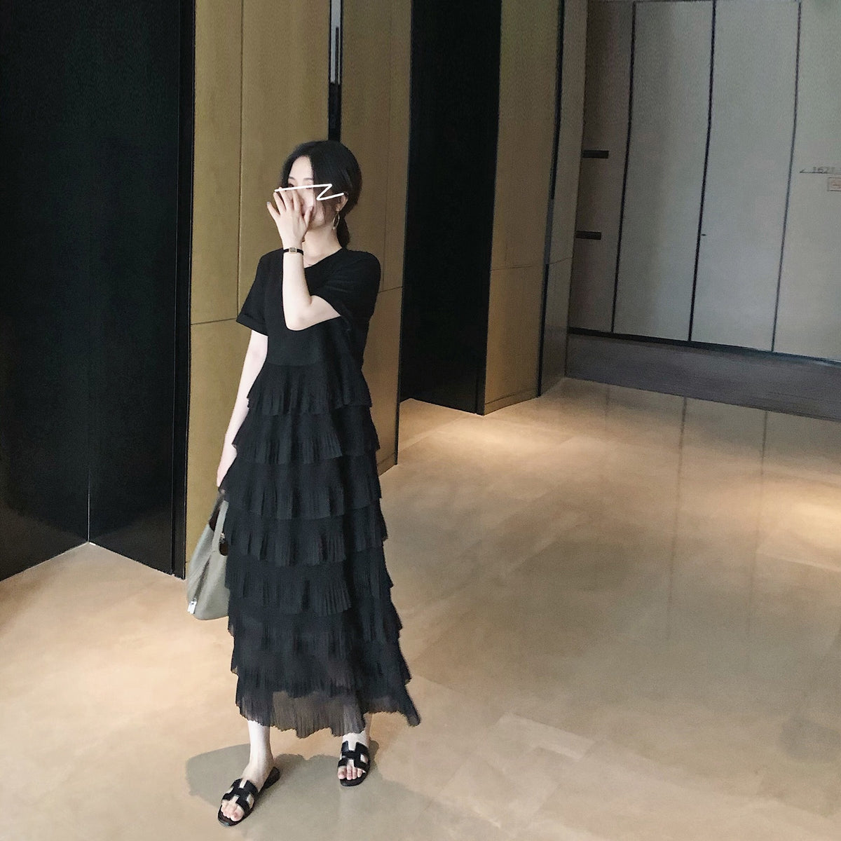 ティアードフリル ロングワンピース