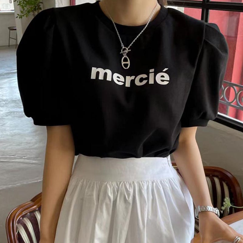 merciéプリント＆パフショートスリーブTシャツ